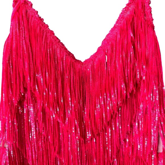 ✨ICONIC VEGAS MOMENT✨ Bronx & Banco Neon Pink Sequin Fringe Mini XS - Picture 8 of 9